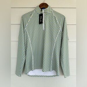 RLX Ralph Lauren Golf Pullover Women’s M Yellow Blue Geo Print Half Zip MSRP